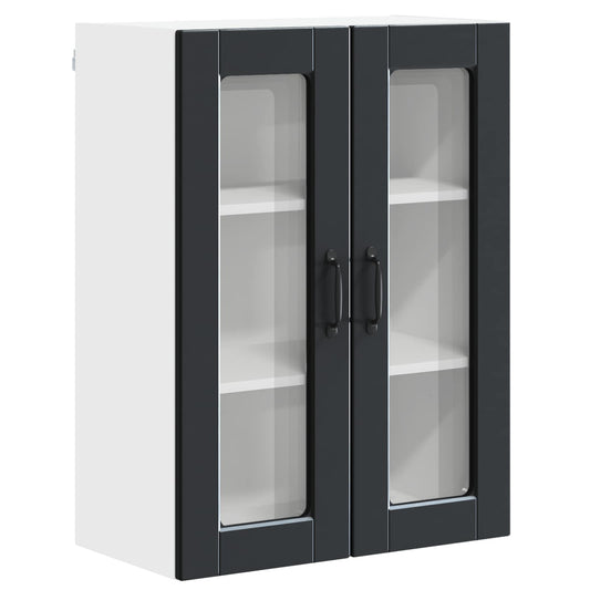 Wall Glass Cabinet PORTO Black 60 x 31 x 80 cm Engineered Wood Wall Glass Cabinet PORTO Black 60 x 31 x 80 cm Engineered Wood