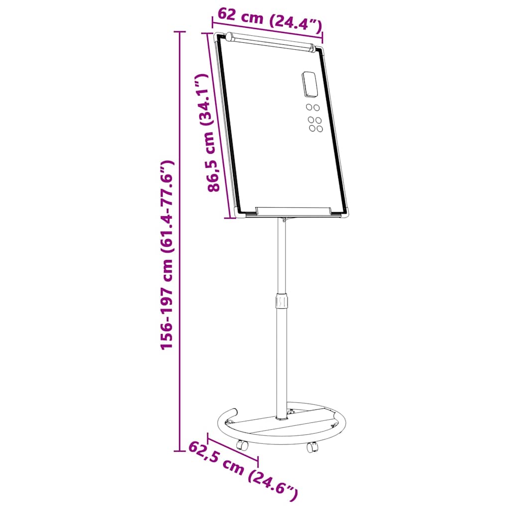 Magnetic Whiteboard Black and White 62 x 62.5 x 197 cm EPS