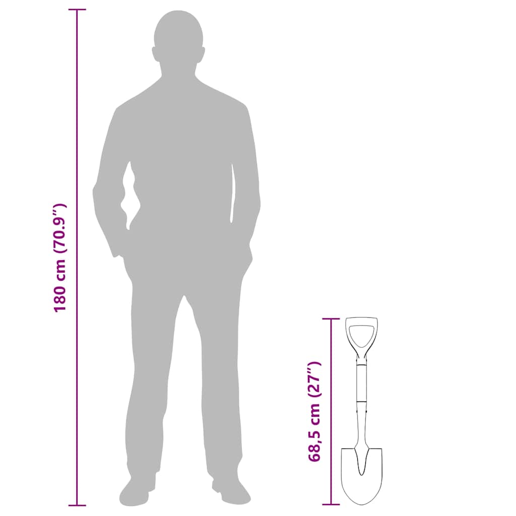 Shovel Black 68.5 cm Power Coated Steel and Solid Wood