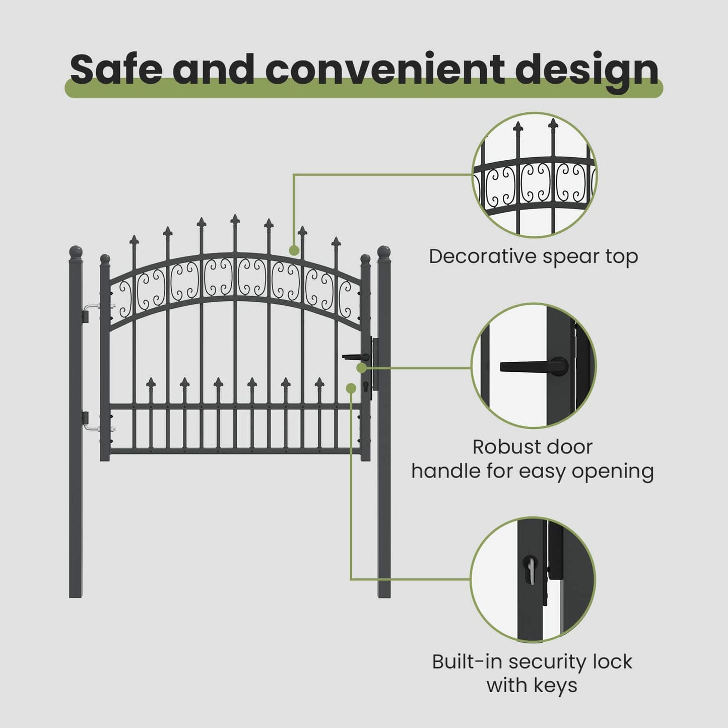 Fence Gate with Spear Top KAMPEN 103 x 75 cm Steel Grey