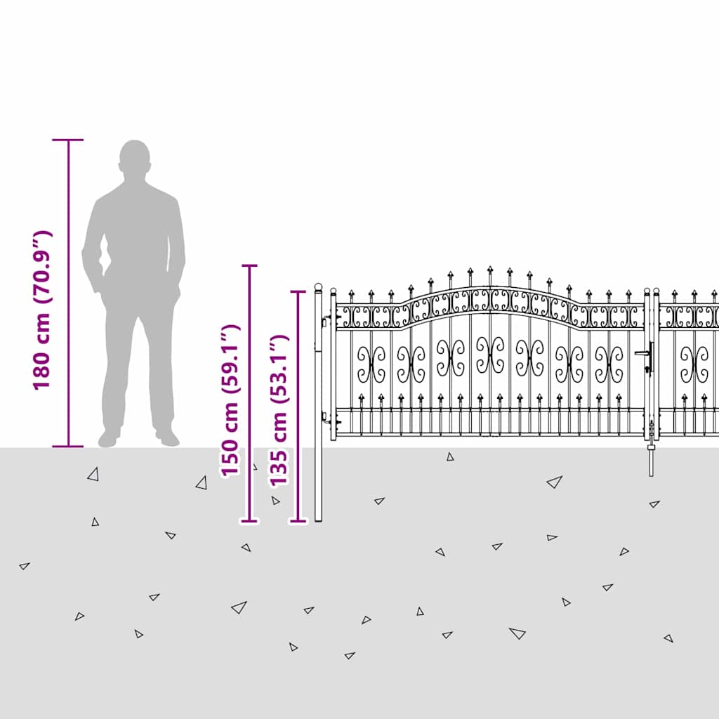 Fence Gate with Spear Top KAMPEN 404 x 100 cm Steel Grey