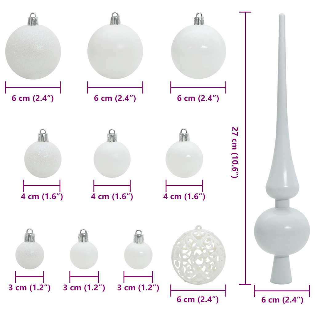 Christmas Bauble Set with 150 LEDs 61 pcs White Plastic