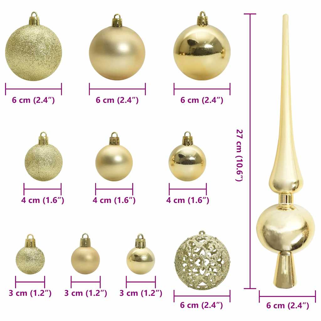 Christmas Bauble Set with 150 LEDs 61 pcs Gold Plastic