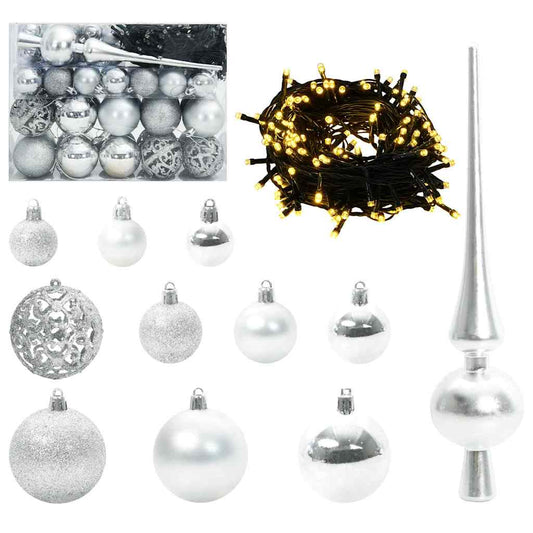 Christmas Bauble Set with 150 LEDs 61 pcs Silver Plastic Christmas Bauble Set with 150 LEDs 61 pcs Silver Plastic