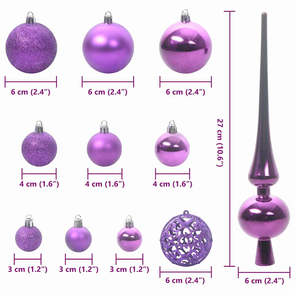 Christmas Bauble Set with 150 LEDs 61 pcs Lilac Plastic