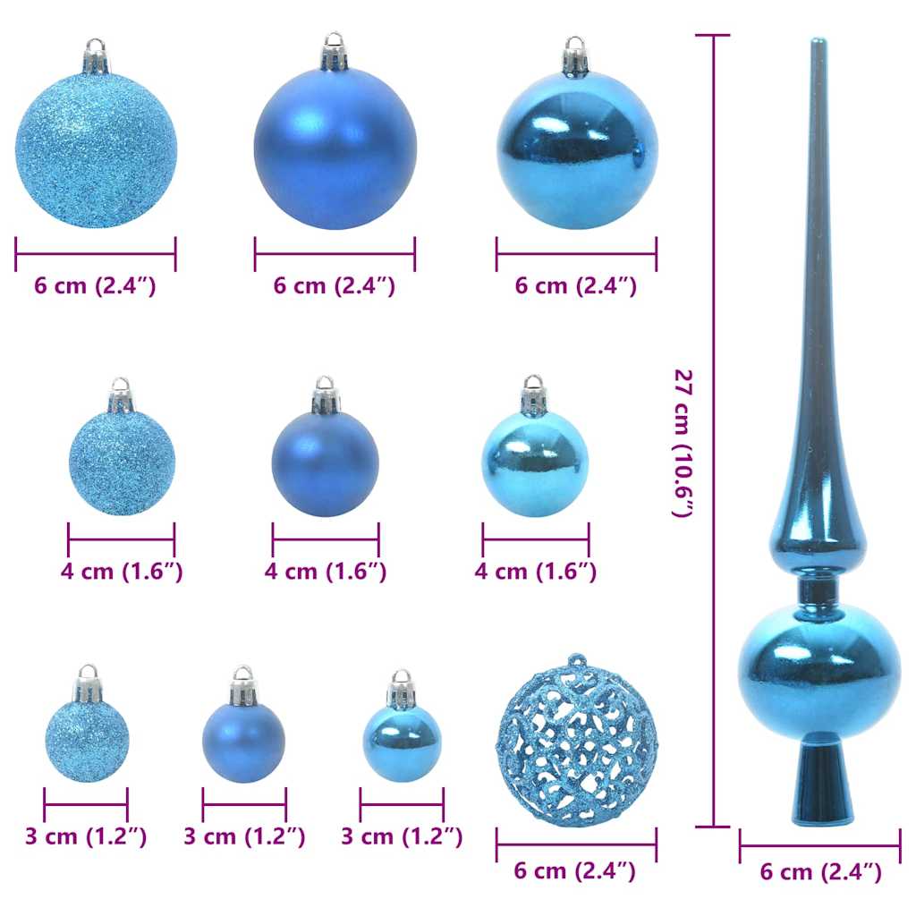 Christmas Bauble Set with 300 LEDs 120 pcs Blue Plastic