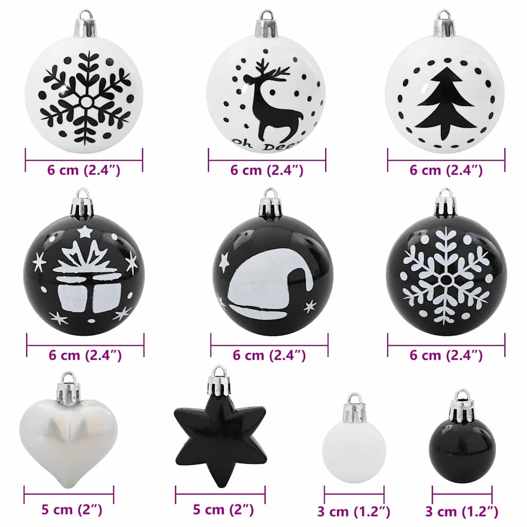Christmas Bauble Set 40 pcs Black and White Plastic