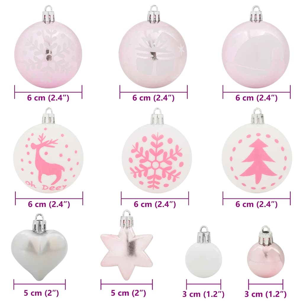 Christmas Bauble Set 40 pcs White and Pink Plastic