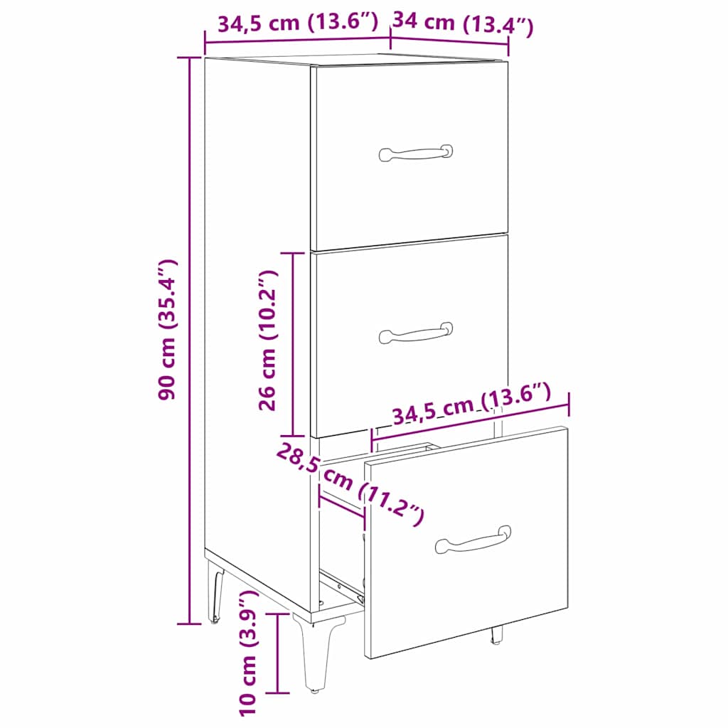 Sideboard Black Oak 34.5 x 34 x 90 cm Engineered Wood