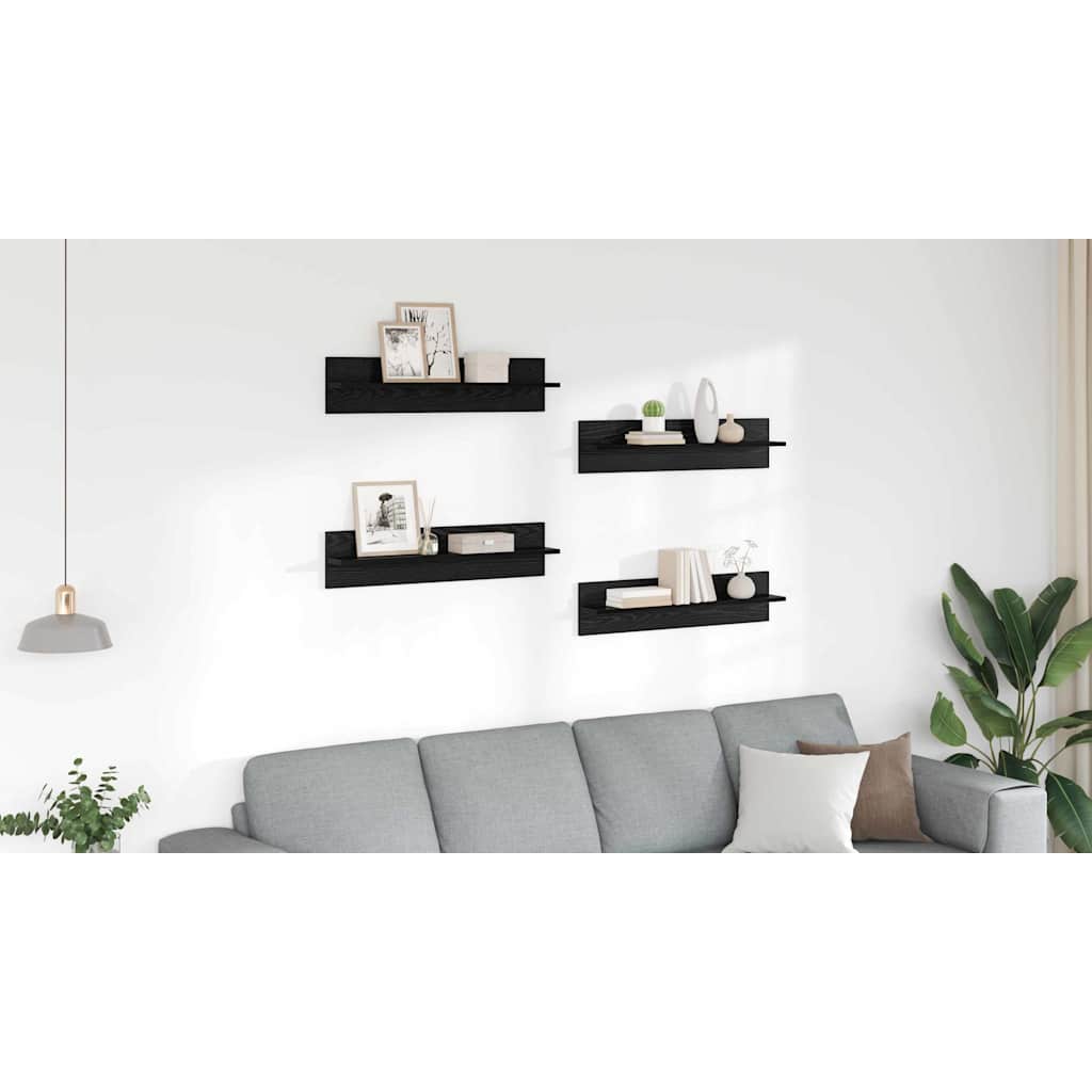 Wall Shelves 4 pcs Black Oak 80 x 11.5 x 18 cm Engineered Wood