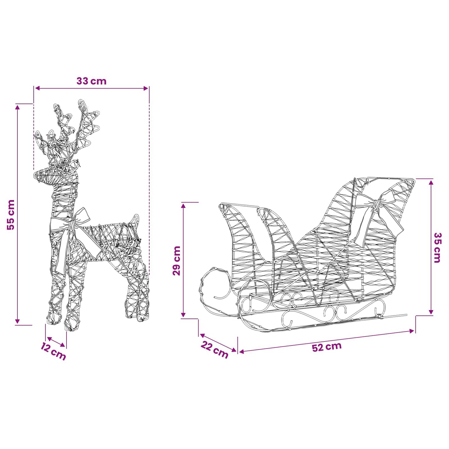Reindeer Pull Sleigh Warm White 30 x 12 x 54.5 cm PET
