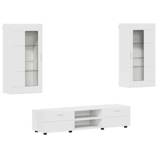 TV Cabinet Set with Drawer FLORIN 3 pcs White Engineered Wood TV Cabinet Set with Drawer FLORIN 3 pcs White Engineered Wood