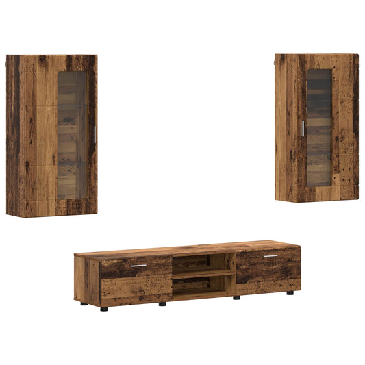 TV Cabinet Set with Shelf FLORIN 3 pcs Old Wood Engineered Wood TV Cabinet Set with Shelf FLORIN 3 pcs Old Wood Engineered Wood