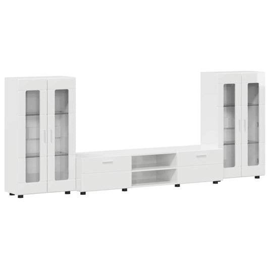 TV Cabinet Set FLORIN 3 pcs High Gloss White Engineered Wood TV Cabinet Set FLORIN 3 pcs High Gloss White Engineered Wood