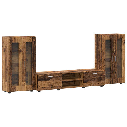 TV Cabinet Set with Shelf FLORIN 3 pcs Old Wood Engineered Wood TV Cabinet Set with Shelf FLORIN 3 pcs Old Wood Engineered Wood