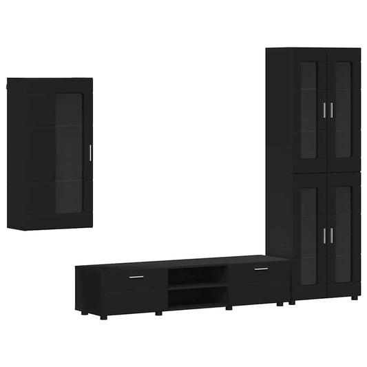 TV Cabinet Set with Drawer FLORIN 3 pcs Black Engineered Wood TV Cabinet Set with Drawer FLORIN 3 pcs Black Engineered Wood