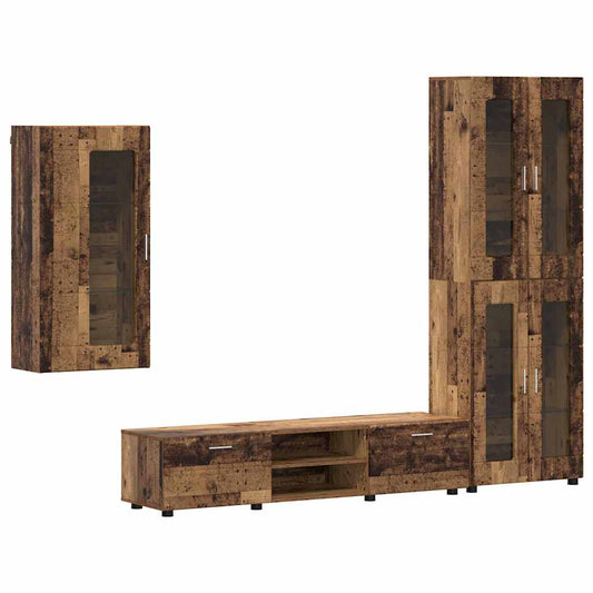 TV Cabinet Set with Shelf FLORIN 3 pcs Old Wood Engineered Wood TV Cabinet Set with Shelf FLORIN 3 pcs Old Wood Engineered Wood