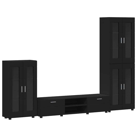 TV Cabinet Set with Drawer FLORIN 3 pcs Black Engineered Wood TV Cabinet Set with Drawer FLORIN 3 pcs Black Engineered Wood