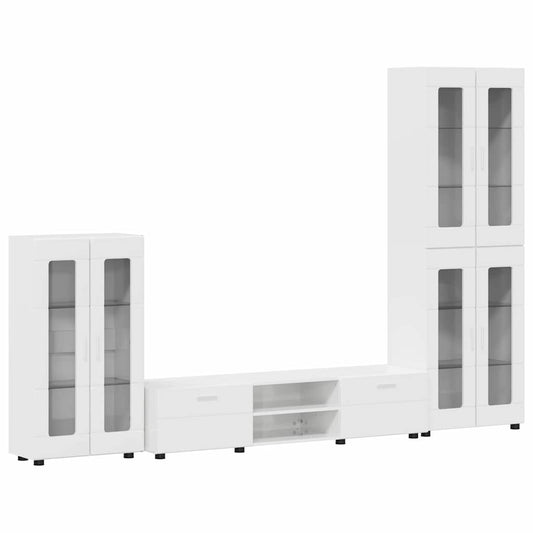 TV Cabinet Set FLORIN 3 pcs High Gloss White Engineered Wood TV Cabinet Set FLORIN 3 pcs High Gloss White Engineered Wood