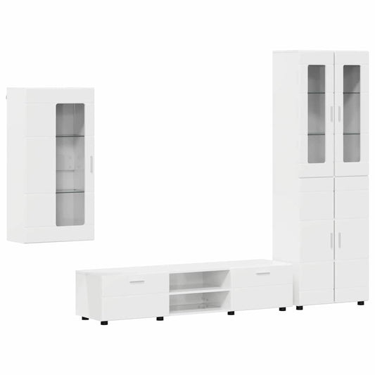 TV Cabinet Set FLORIN 3 pcs High Gloss White Engineered Wood TV Cabinet Set FLORIN 3 pcs High Gloss White Engineered Wood