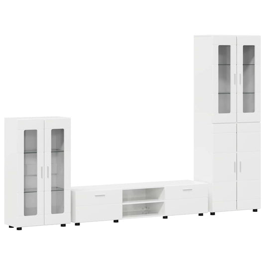 TV Cabinet Set FLORIN 3 pcs High Gloss White Engineered Wood TV Cabinet Set FLORIN 3 pcs High Gloss White Engineered Wood