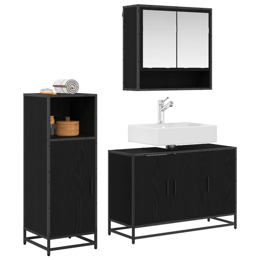 Bathroom Furniture Set 3 pcs Black Oak Engineered Wood Bathroom Furniture Set 3 pcs Black Oak Engineered Wood