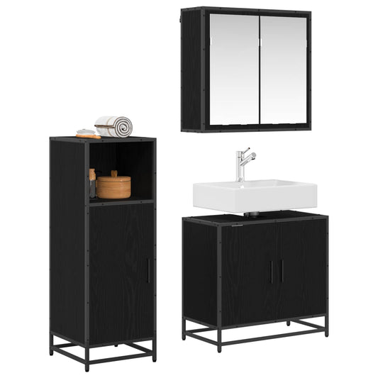 Bathroom Furniture Set 3 pcs Black Oak Engineered Wood Bathroom Furniture Set 3 pcs Black Oak Engineered Wood