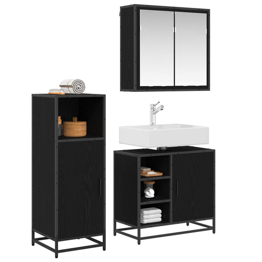 Bathroom Furniture Set 3 pcs Black Oak Engineered Wood Bathroom Furniture Set 3 pcs Black Oak Engineered Wood