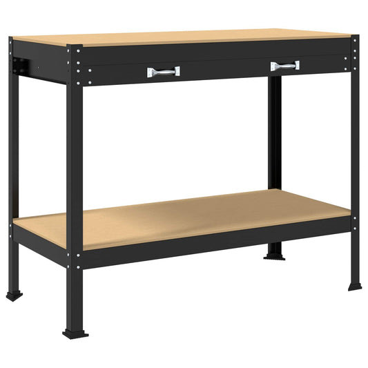 Workbench Black 114 x 54 x 91 cm Engineered Wood and Metal Workbench Black 114 x 54 x 91 cm Engineered Wood and Metal