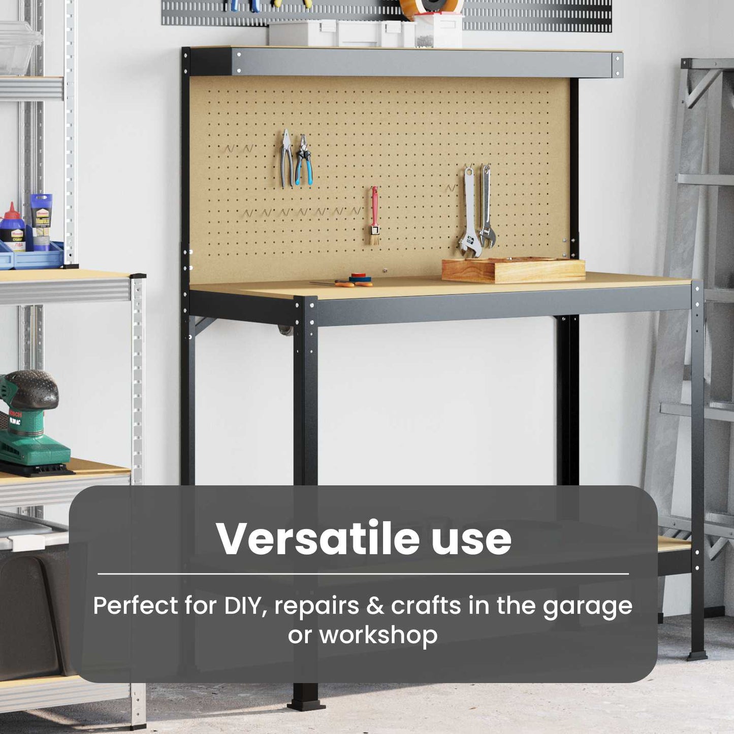 Workbench Black 114 x 54 x 145 cm Engineered Wood and Metal