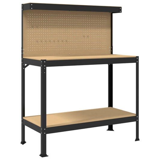 Workbench Black 114 x 54 x 145 cm Engineered Wood and Metal Workbench Black 114 x 54 x 145 cm Engineered Wood and Metal