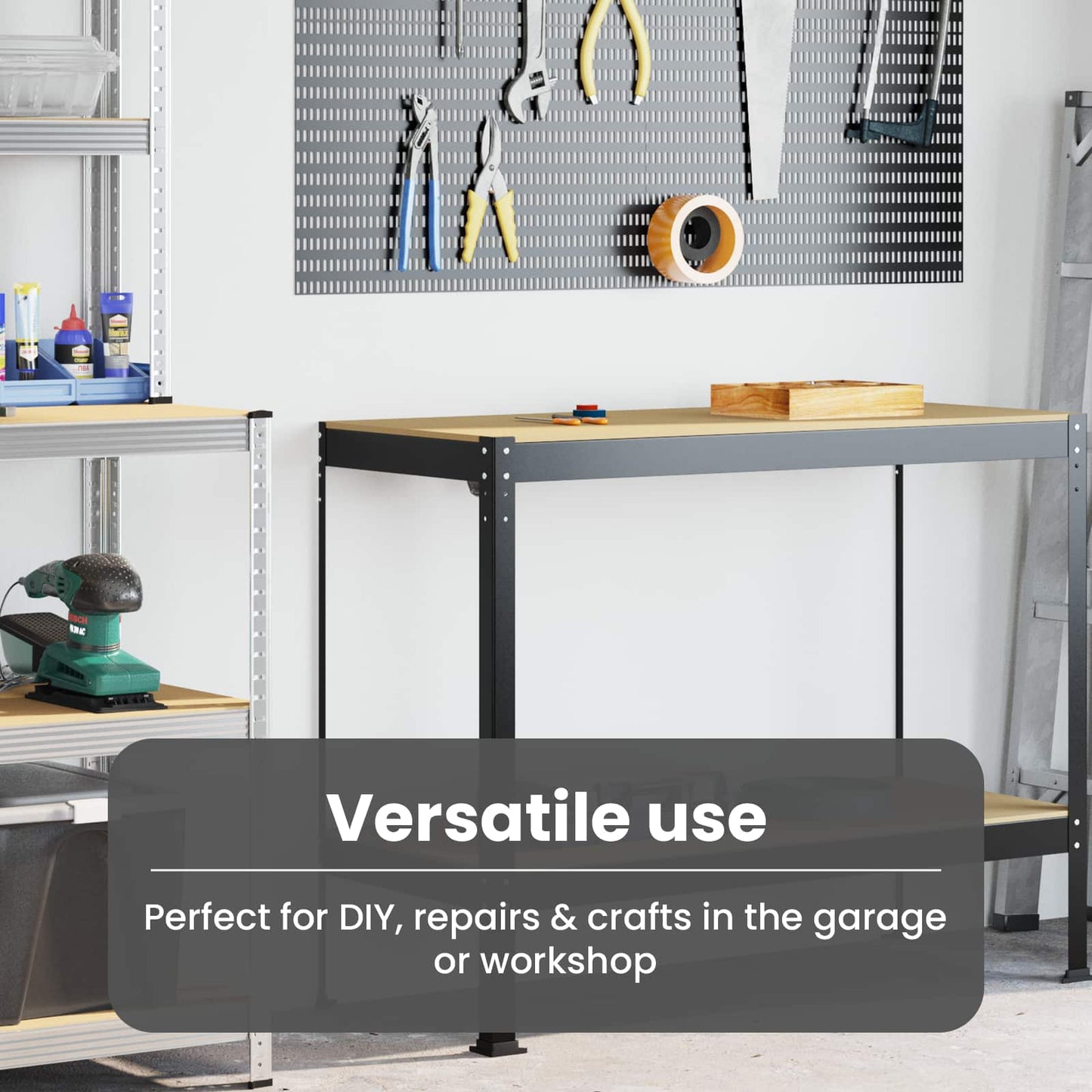 Workbench Black 115 x 55 x 91 cm Engineered Wood and Metal