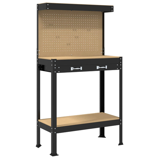 Workbench Black 81 x 41 x 145 cm Engineered Wood and Metal Workbench Black 81 x 41 x 145 cm Engineered Wood and Metal