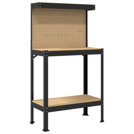 Workbench Black 81 x 41 x 145 cm Engineered Wood and Metal Workbench Black 81 x 41 x 145 cm Engineered Wood and Metal