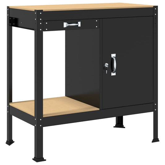 Workbench Black 90 x 49 x 91 cm Engineered Wood and Metal Workbench Black 90 x 49 x 91 cm Engineered Wood and Metal