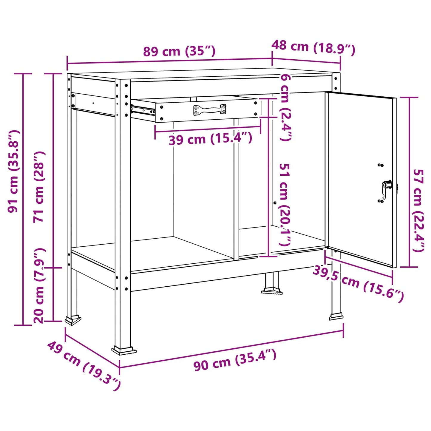 Workbench Black 90 x 49 x 91 cm Engineered Wood and Metal