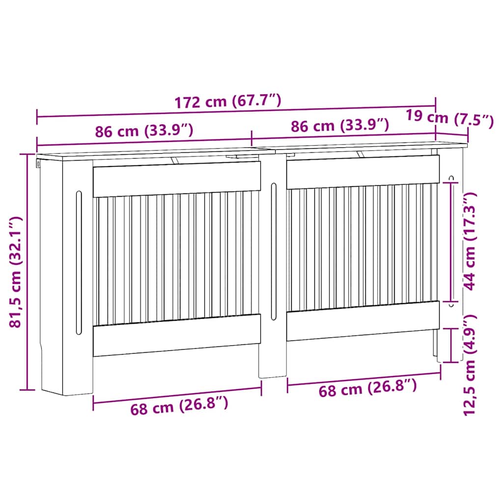 Radiator Cover Concrete Grey 172 x 19 x 81.5 cm Engineered Wood