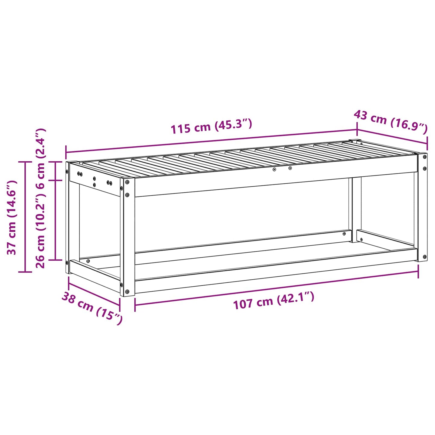 Outdoor Stool Bench Natural 115 x 43 x 37 cm Solid Acacia Wood