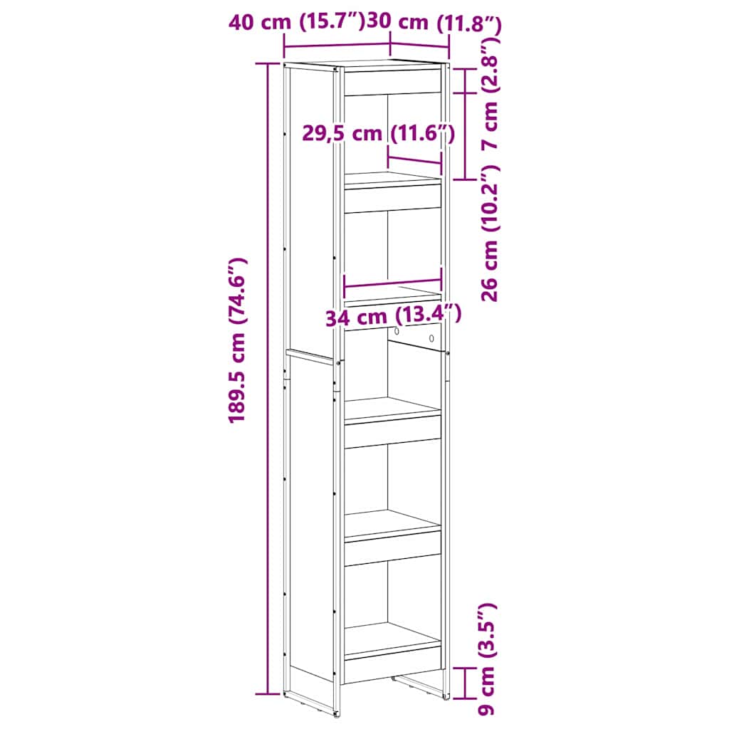 Book Cabinet 40 x 30 x 189.5 cm Engineered Wood Black Oak