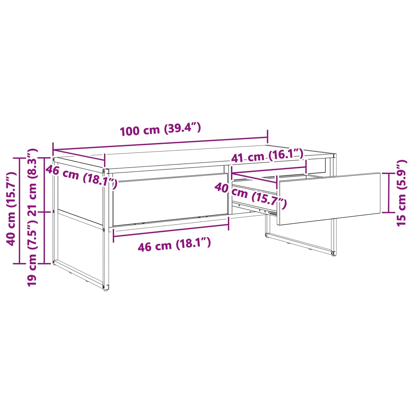 Coffee Table Smoke Oak 100 x 46 x 40 cm Engineered Wood