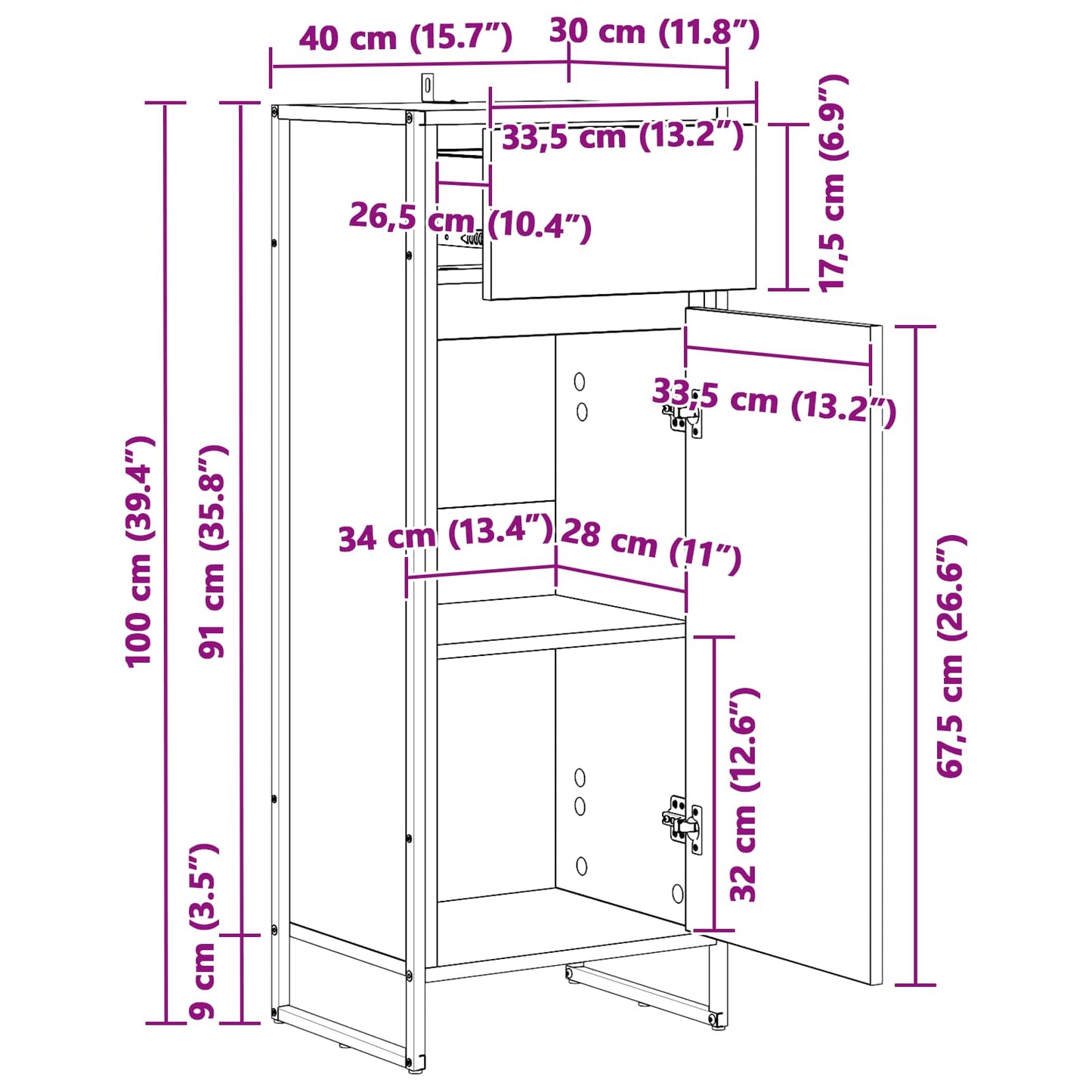 Bathroom Cabinet Old Wood 40 x 30 x 100 cm Engineered Wood