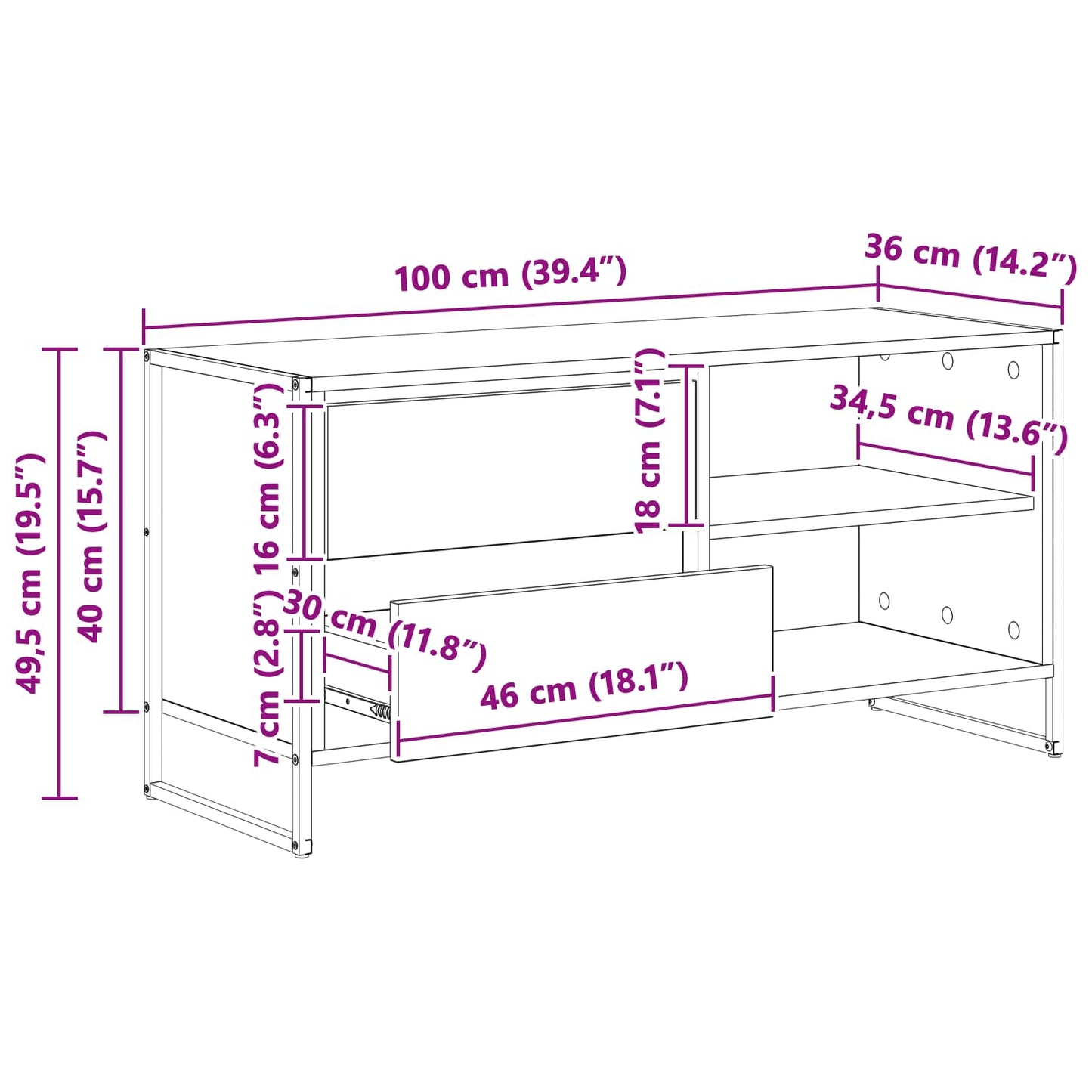 TV Cabinet Artisian Oak 100 x 36 x 49.5 cm Engineered Wood