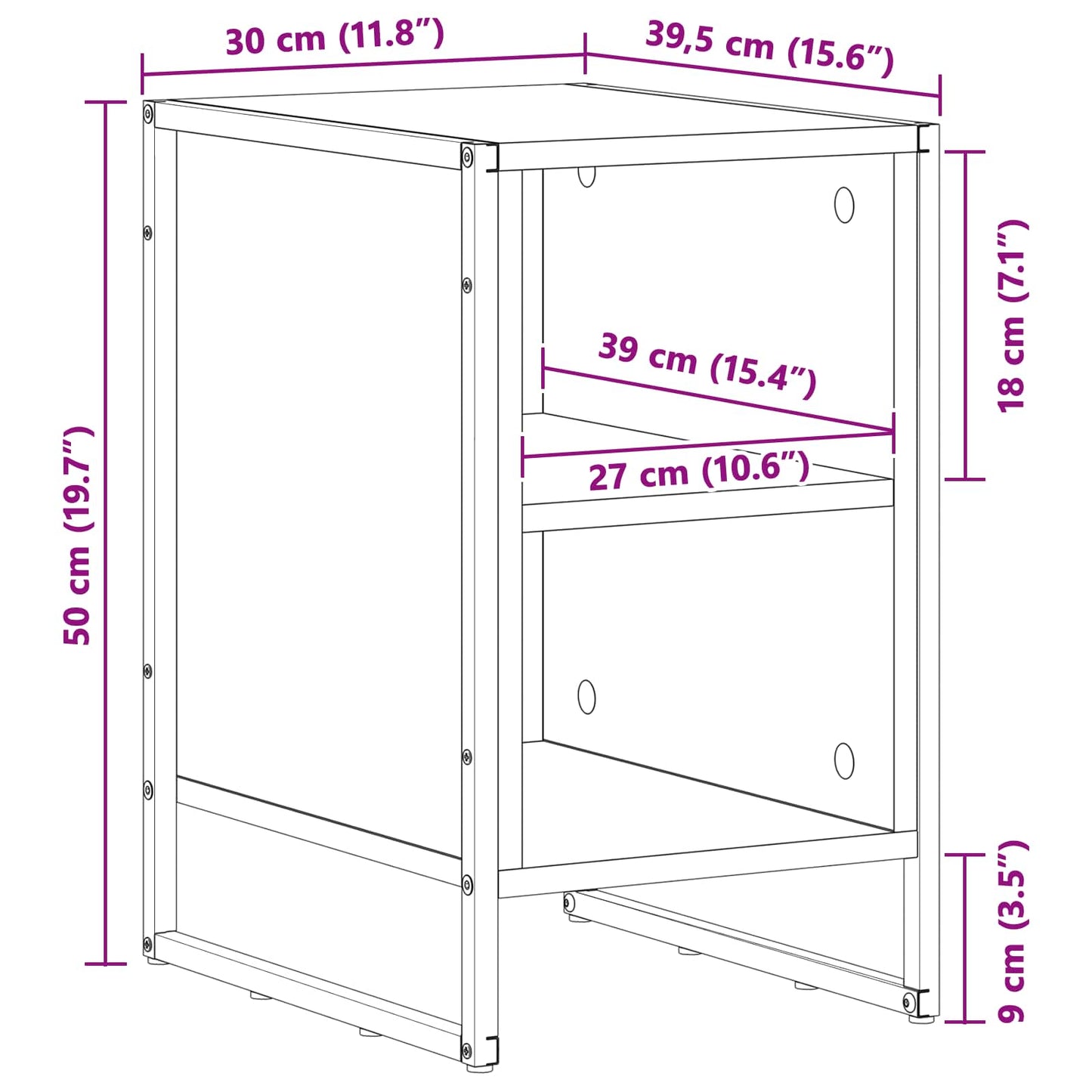 Bedside Table Grey Sonoma 39.5 x 30 x 50 cm Engineered Wood
