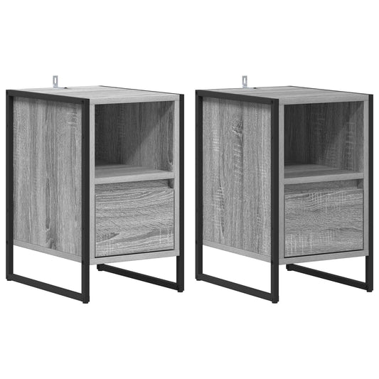 Bedside Table with Drawer 2 pcs Grey Sonoma 39.5 x 30 x 50 cm Bedside Table with Drawer 2 pcs Grey Sonoma 39.5 x 30 x 50 cm
