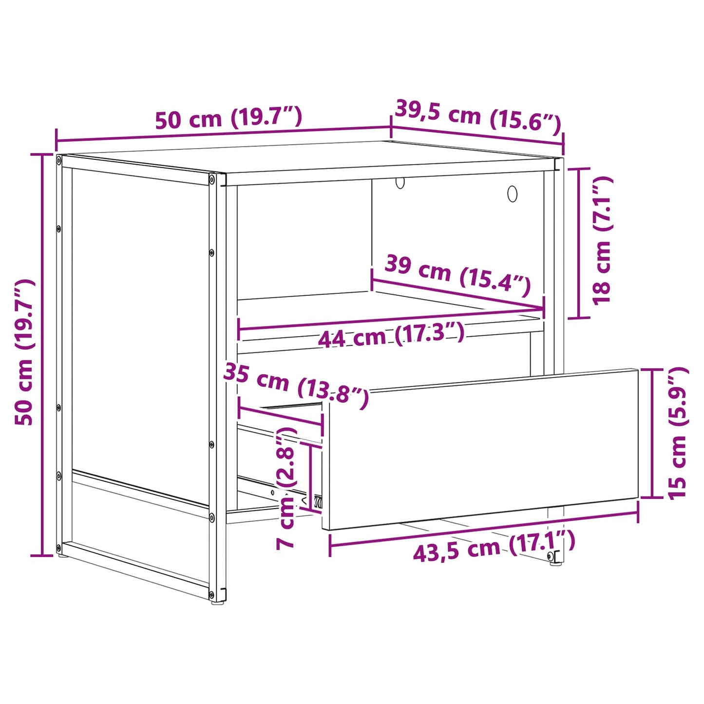 Bedside Table Artisian Oak 50 x 39.5 x 50 cm Engineered Wood