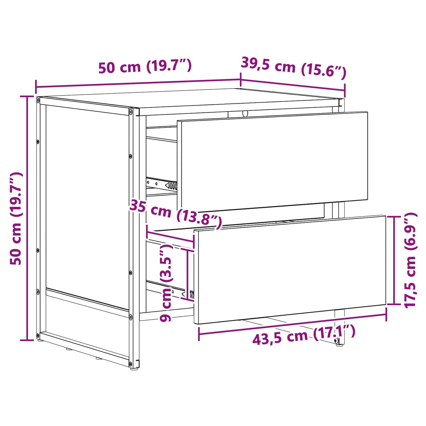 Bedside Table Old Wood 50 x 39.5 x 50 cm Engineered Wood
