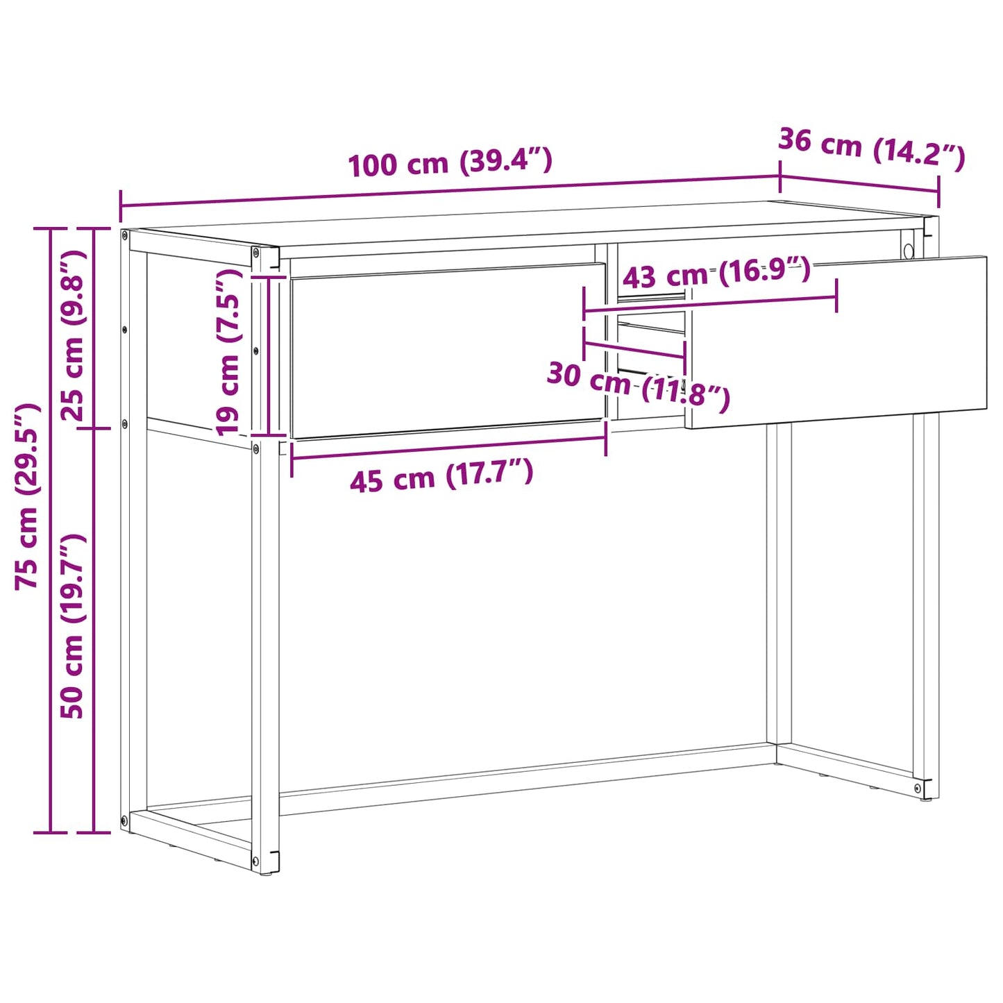 End Table Smoke Oak 100 x 36 x 75 cm Engineered Wood