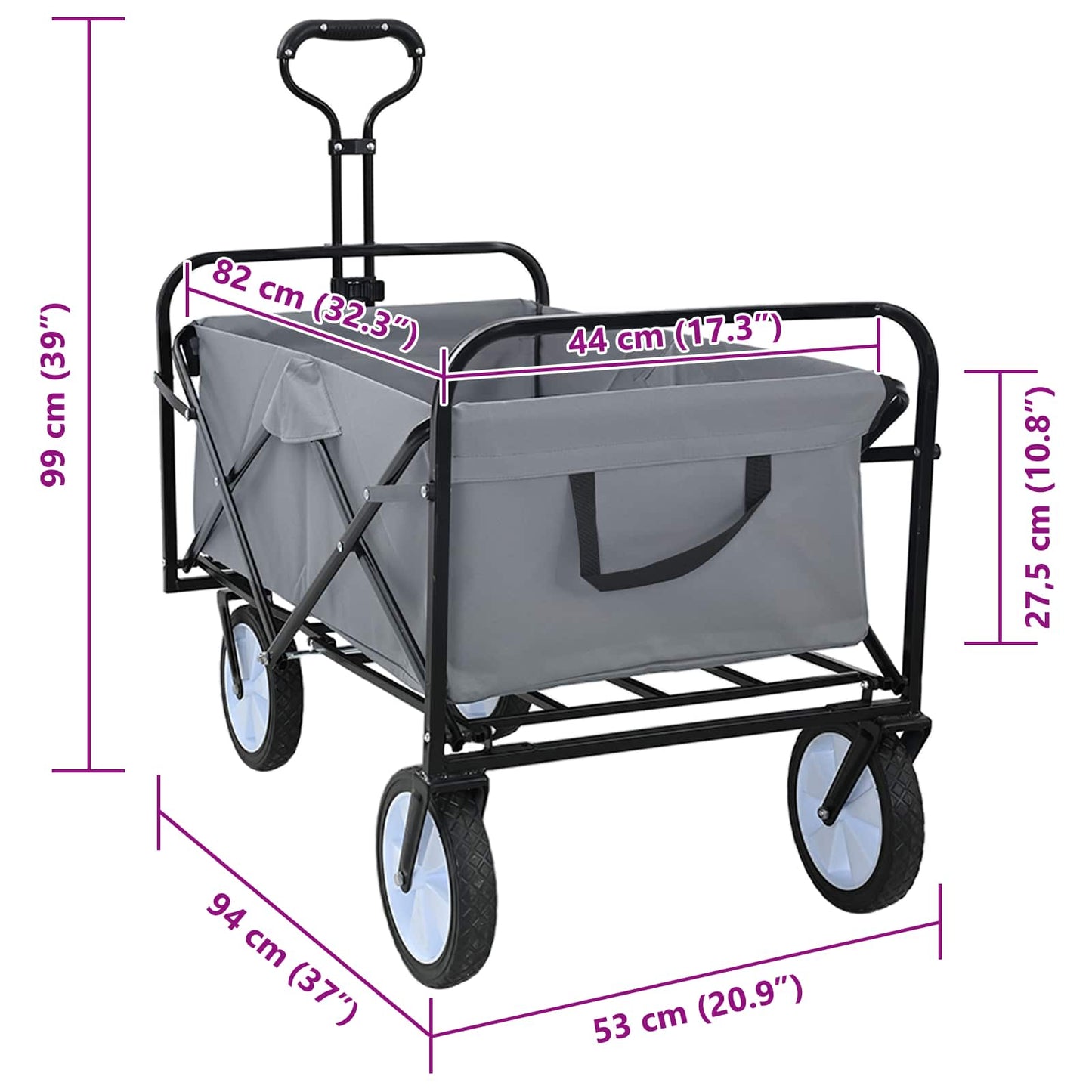 Folding Hand Trolley Manual Grey 94 x 53 x 99 cm Oxford Cloth