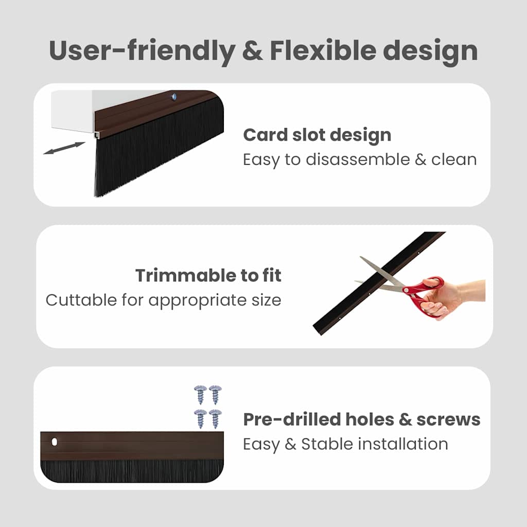Screw-on Door Brush Seals 2 pcs Brown 100 cm Aluminium Alloy