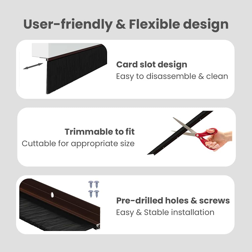 Screw-on Door Brush Seals 2 pcs Brown 100 cm Aluminium Alloy